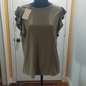 Green Lightweight Ruffle Sleeve Top